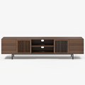 86" Mid-Century Modern TV Stand with Louvered Storage Cabinet，Walnut Media Console