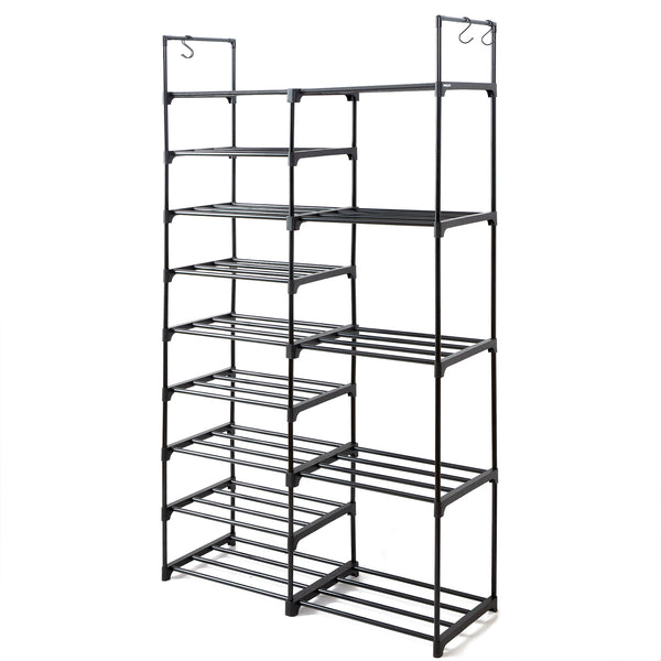 NattyDot 9 Tiers Black Shoe Rack Shoe Organizer 30-35 Pairs Shoe Tower Unit Shelf Durable Metal Pipes with Plastic Connectors Stackable shoe Cabinet, xie123