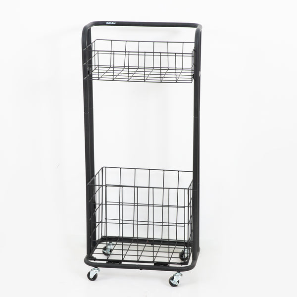 NattyDot 2-Tier Rolling Storage Cart Serving Trolleys Fruit Vegetable Storage Basket Metal Trolley Utility Cart for Kitchen Living Room Bathroom Laundry Room