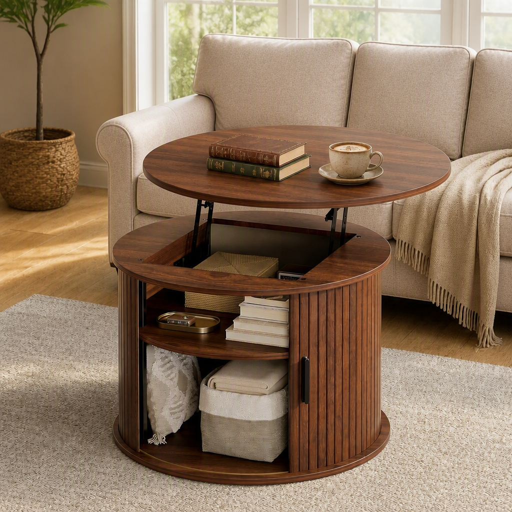 Round Coffee Table with Lift Top Storage