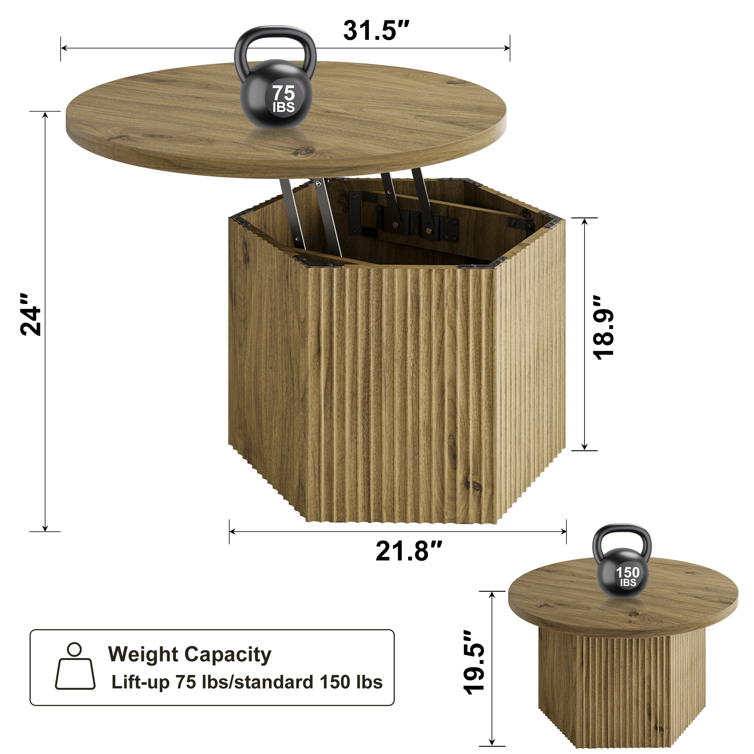 Torron Lift Top Round Coffee Table with Drum Base