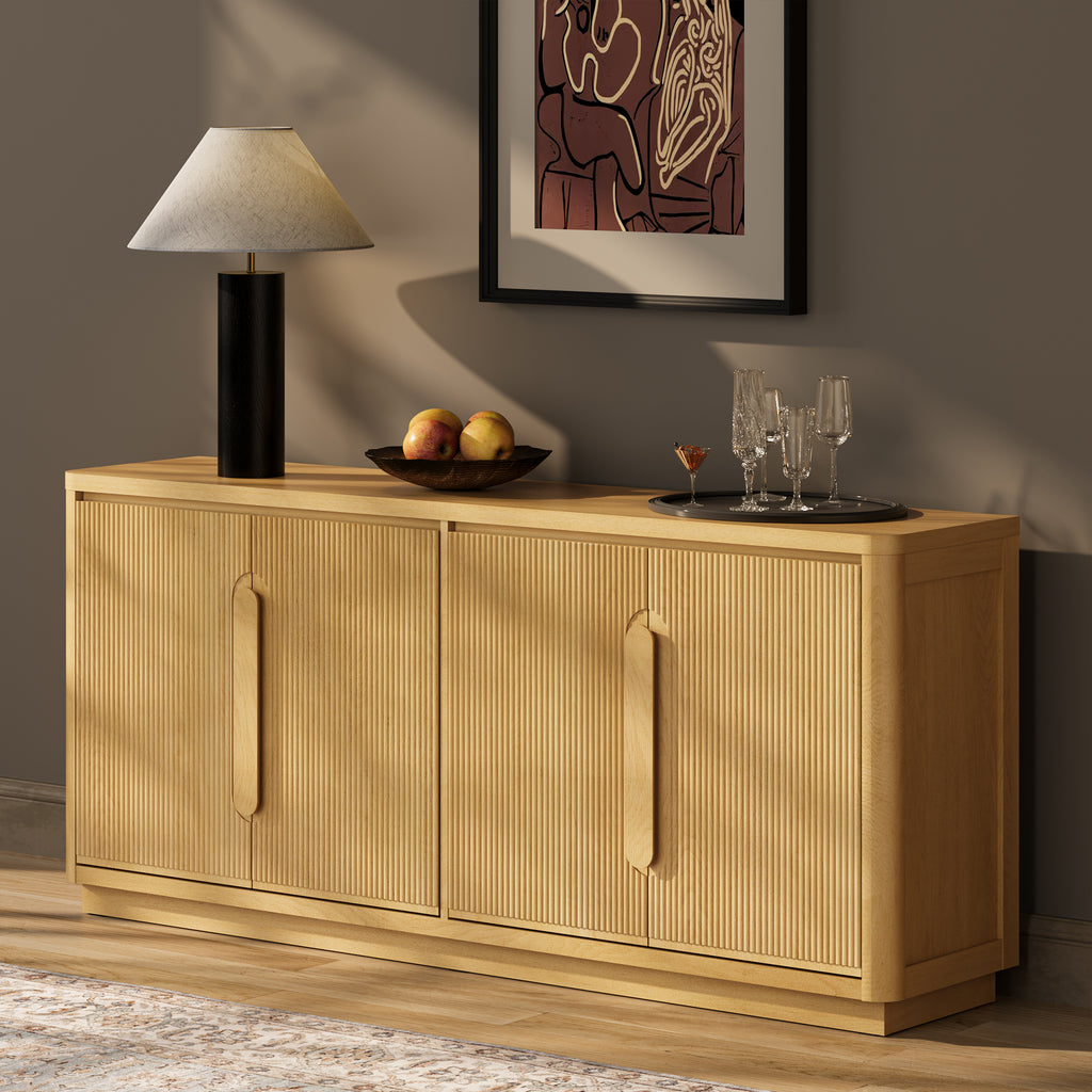 70" Modern Storage TV Stand, 4 Doors Fluted TV Console for TVs 55" - 85", Media Console and Entertainment Center
