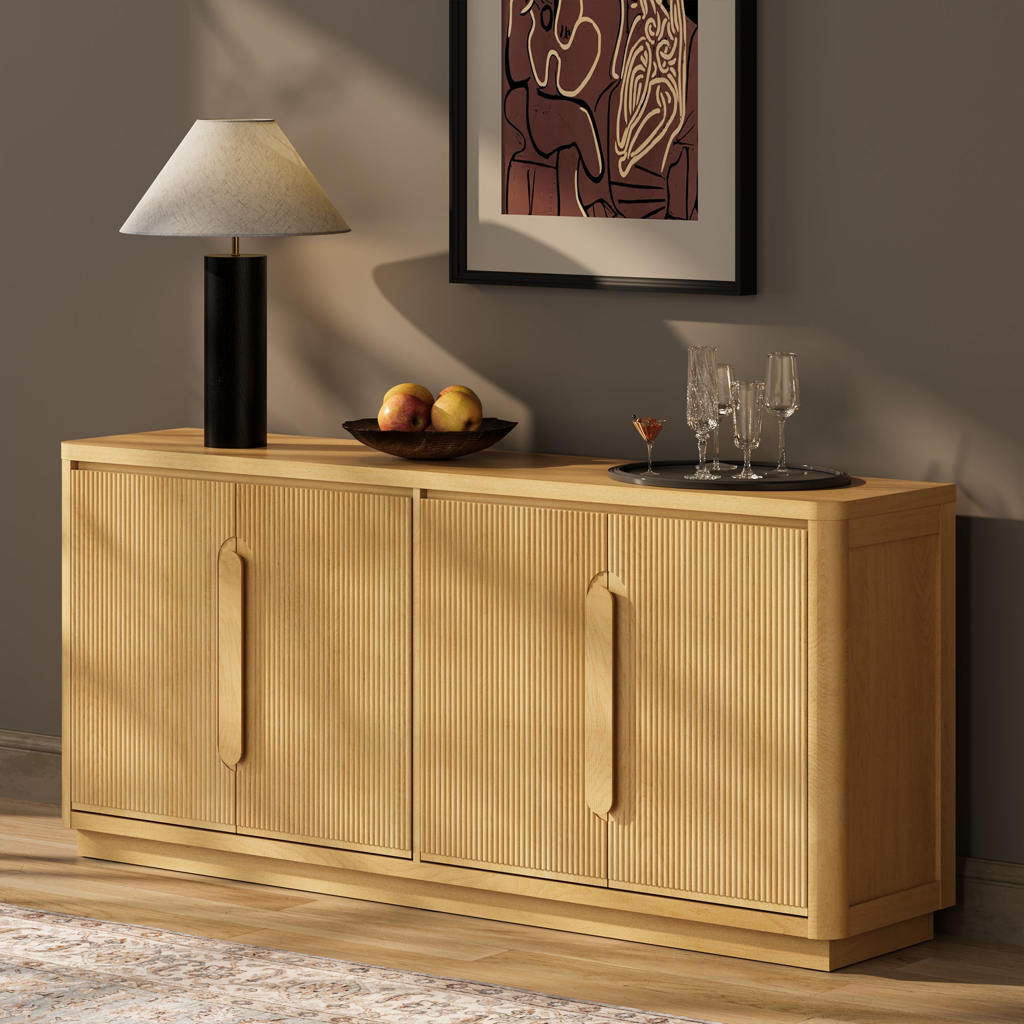 70" Modern Storage TV Stand, 4 Doors Fluted TV Console for TVs 55" - 85", Media Console and Entertainment Center