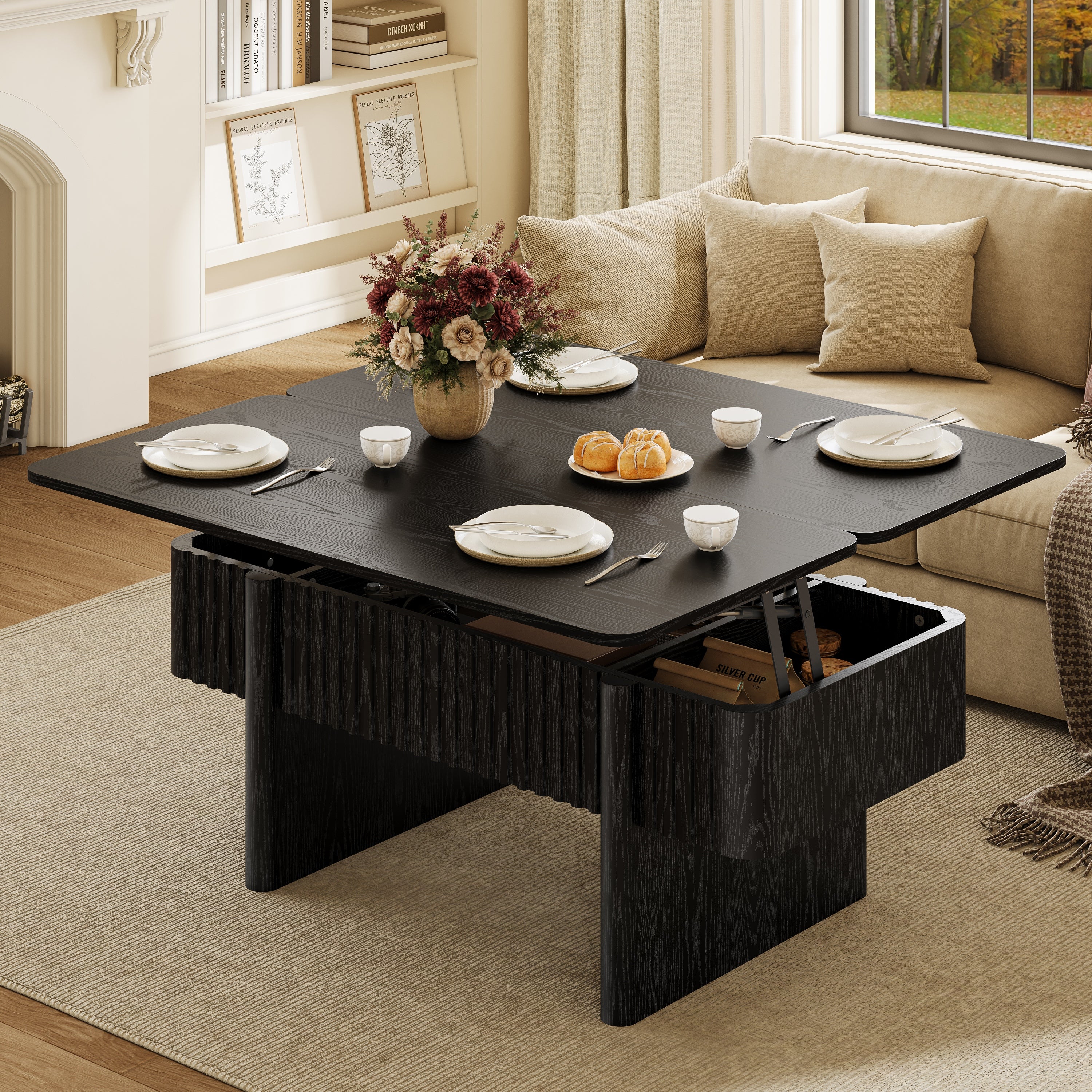 Lift Top Wood Coffee Table with Storage Modern Farmhouse Convertible Living Room Table