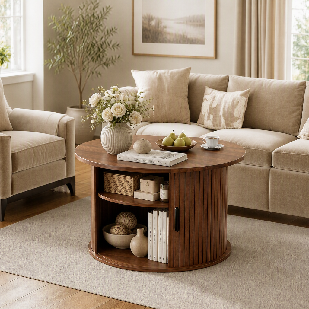 Round Coffee Table with Lift Top Storage