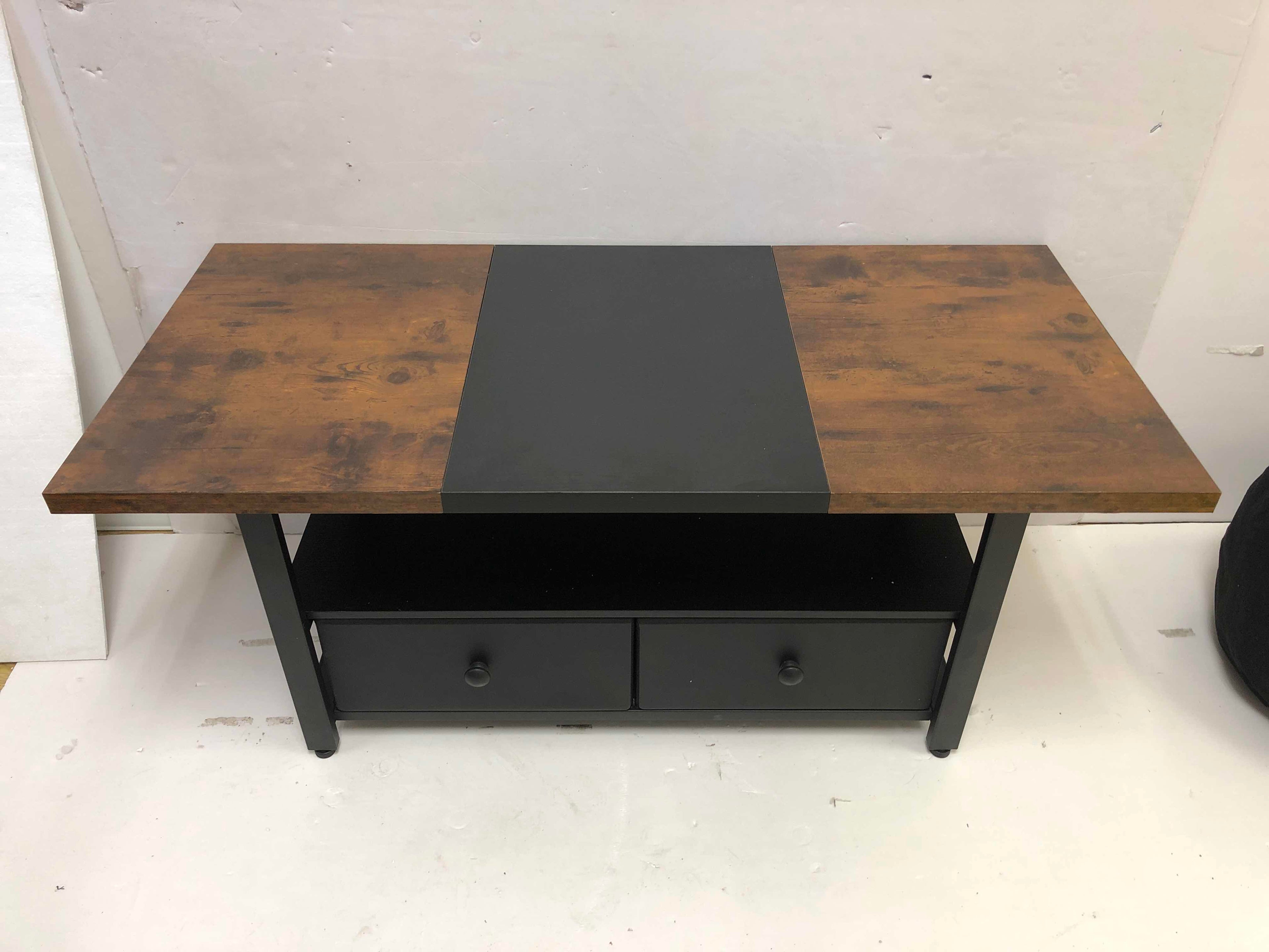 Wynny Farmhouse Wood Coffee Table, Small Cocktail Table with 2 Drawers