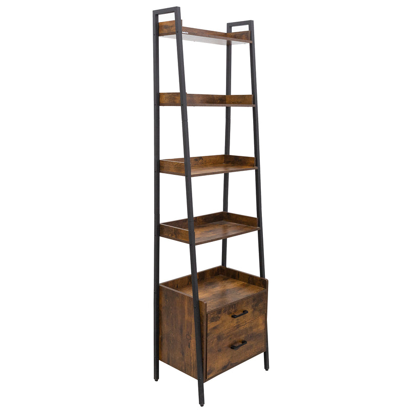 NattyDot 4-Tier Ladder Shelves for Storage with 2 Drawer Organizer Display Racks Storage Racks for Living Room Office Kitchen Rustic Brown