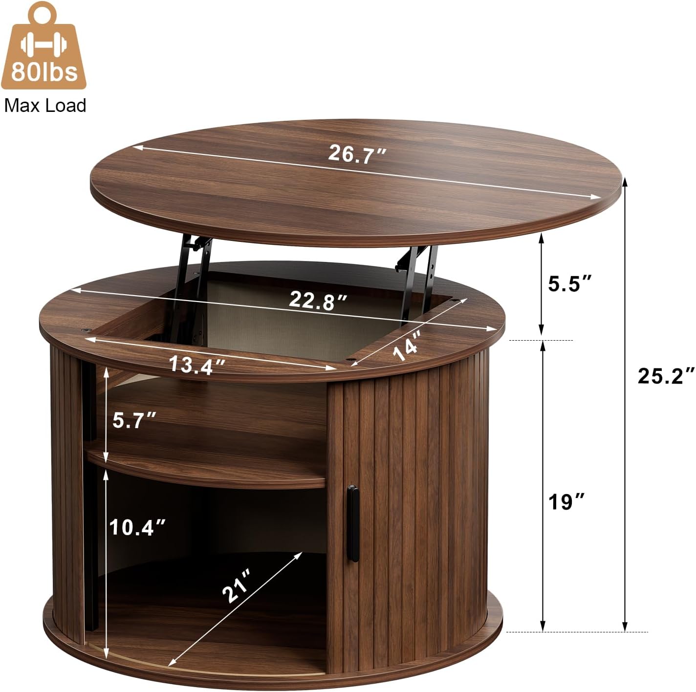 Round Coffee Table with Lift Top Storage