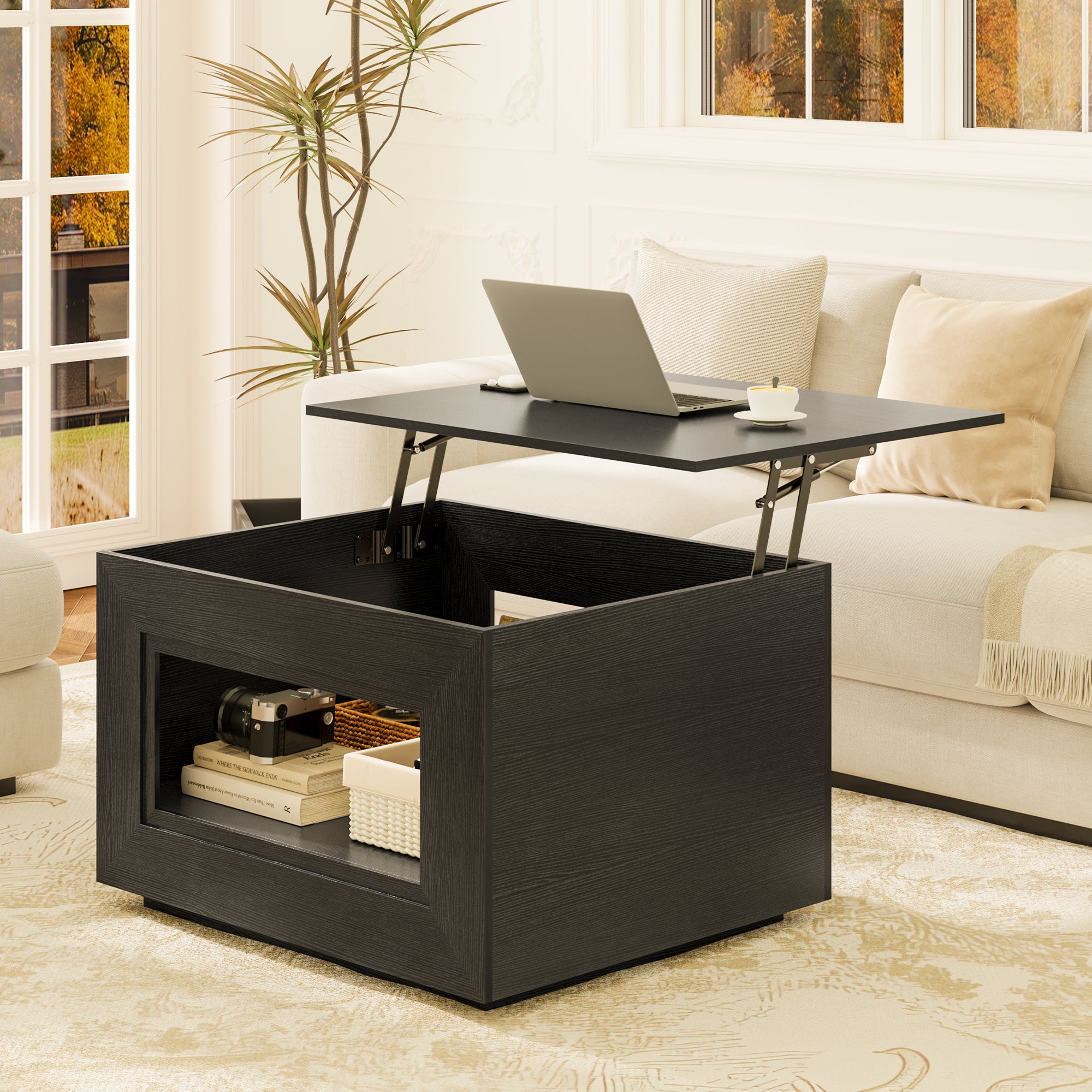 LED Lift-Top Square Coffee Table