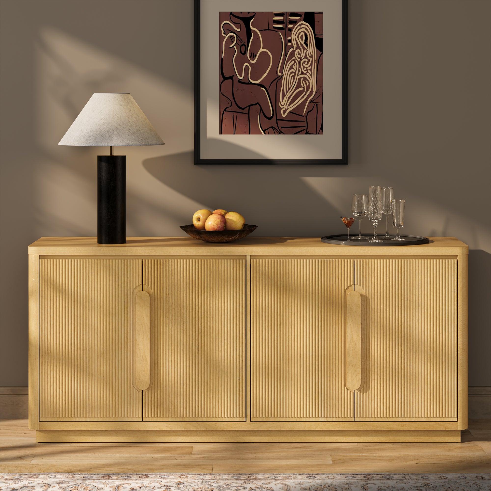 70" Modern Storage TV Stand, 4 Doors Fluted TV Console for TVs 55" - 85", Media Console and Entertainment Center