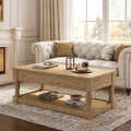 Lift-Top Coffee Table with Carved Solid Wood Legs – Hidden Storage, Modern Rustic Living Room Table