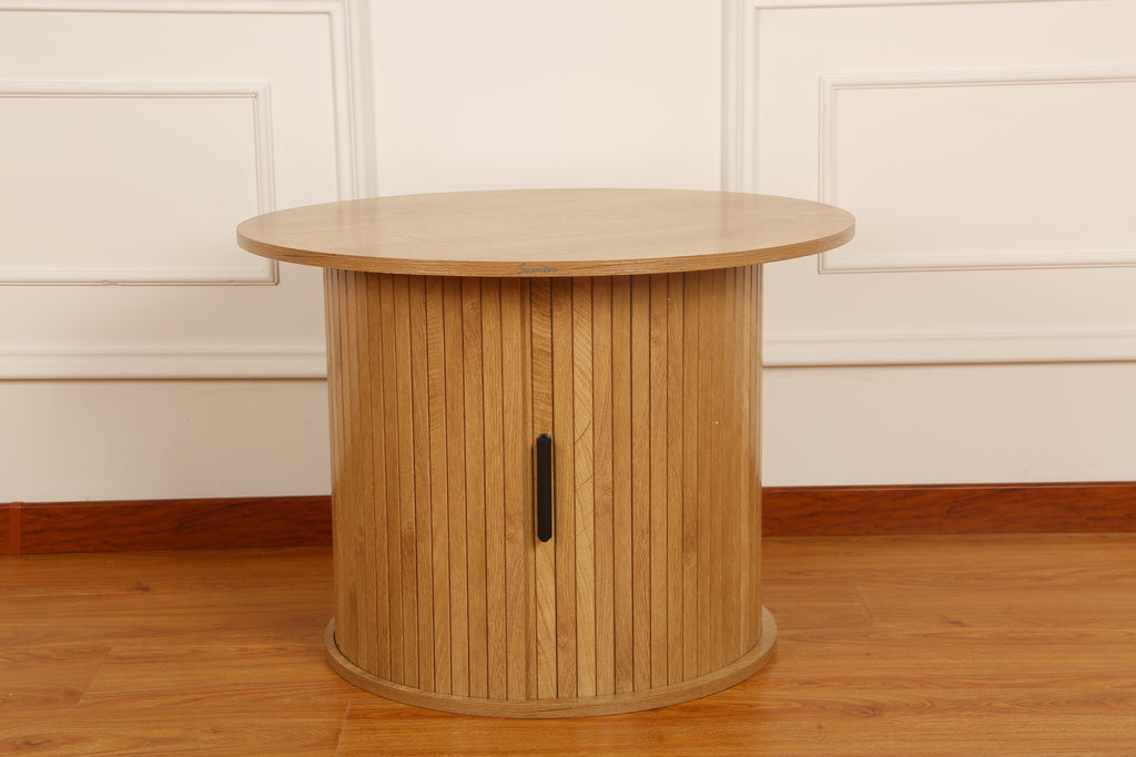 FABATO Modern Round Wooden Coffee Table with Storage