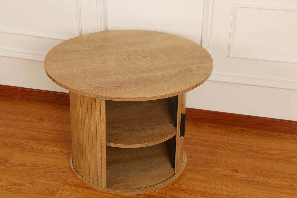 FABATO Modern Round Wooden Coffee Table with Storage