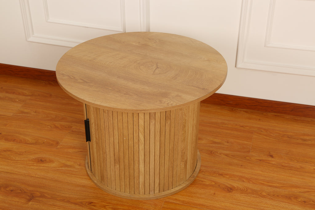 FABATO Modern Round Wooden Coffee Table with Storage