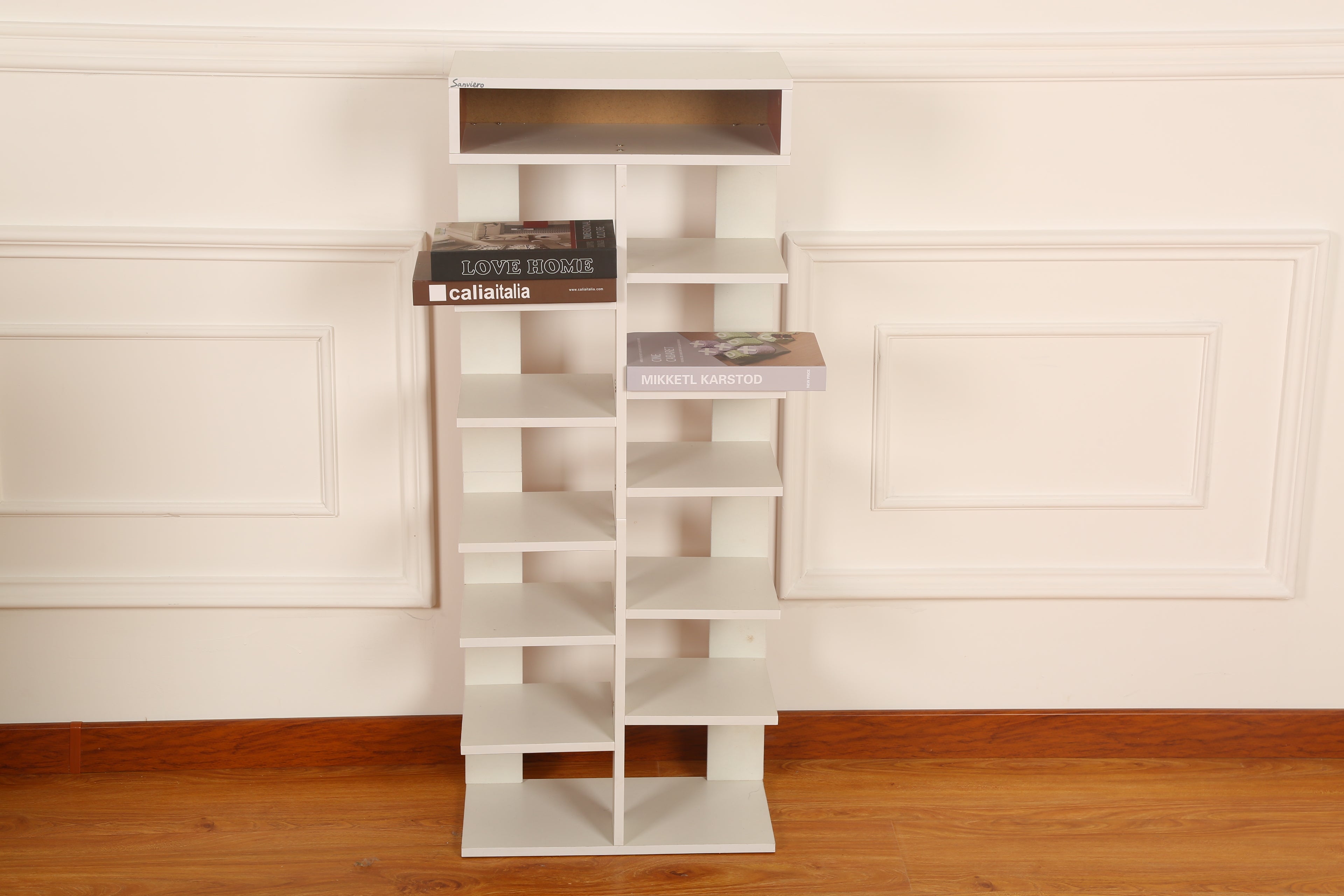 Sanviero White Multi -Bookshelves tiered Display Shelf for Organizing and Decorating