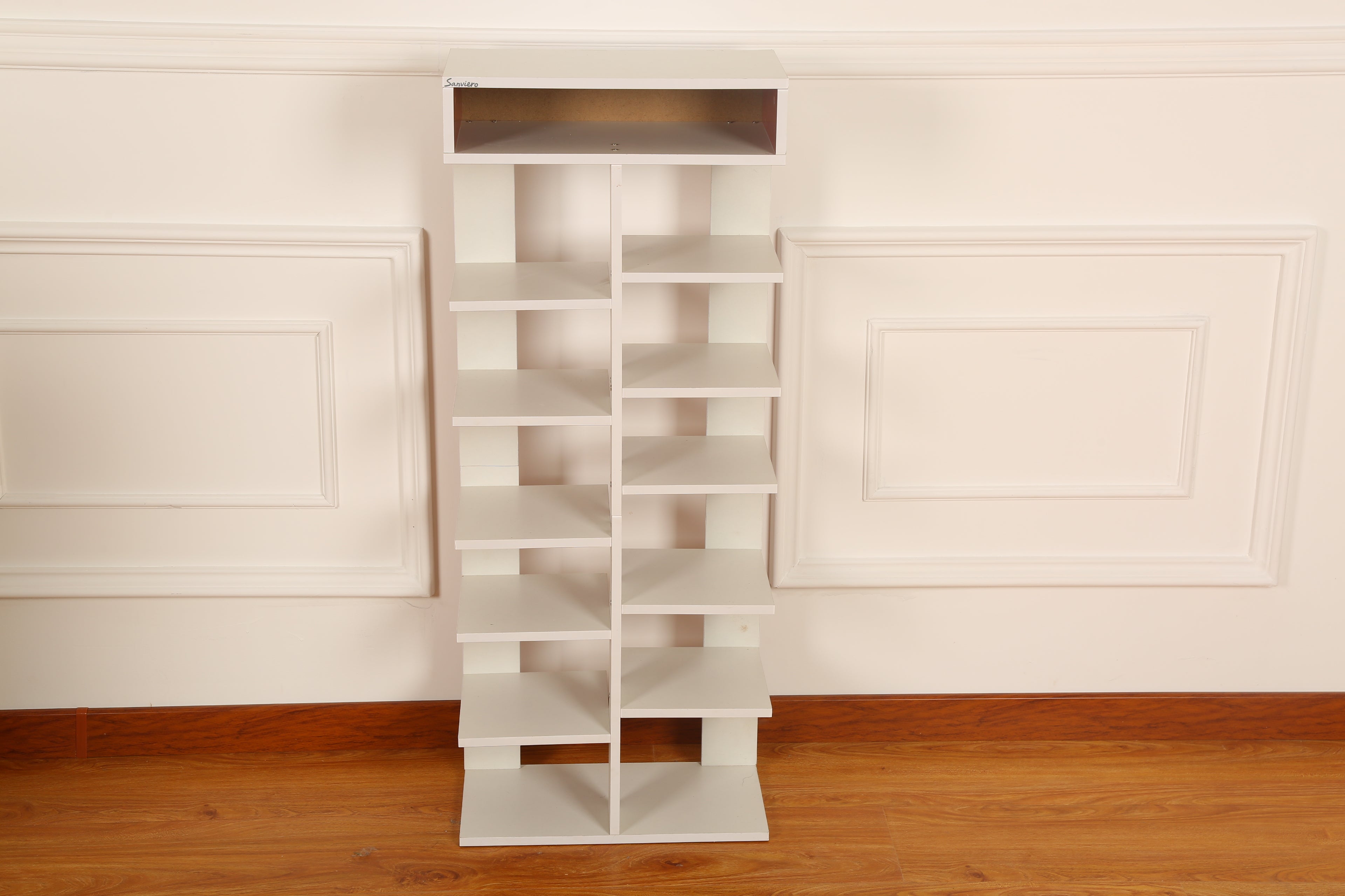 Sanviero White Multi -Bookshelves tiered Display Shelf for Organizing and Decorating