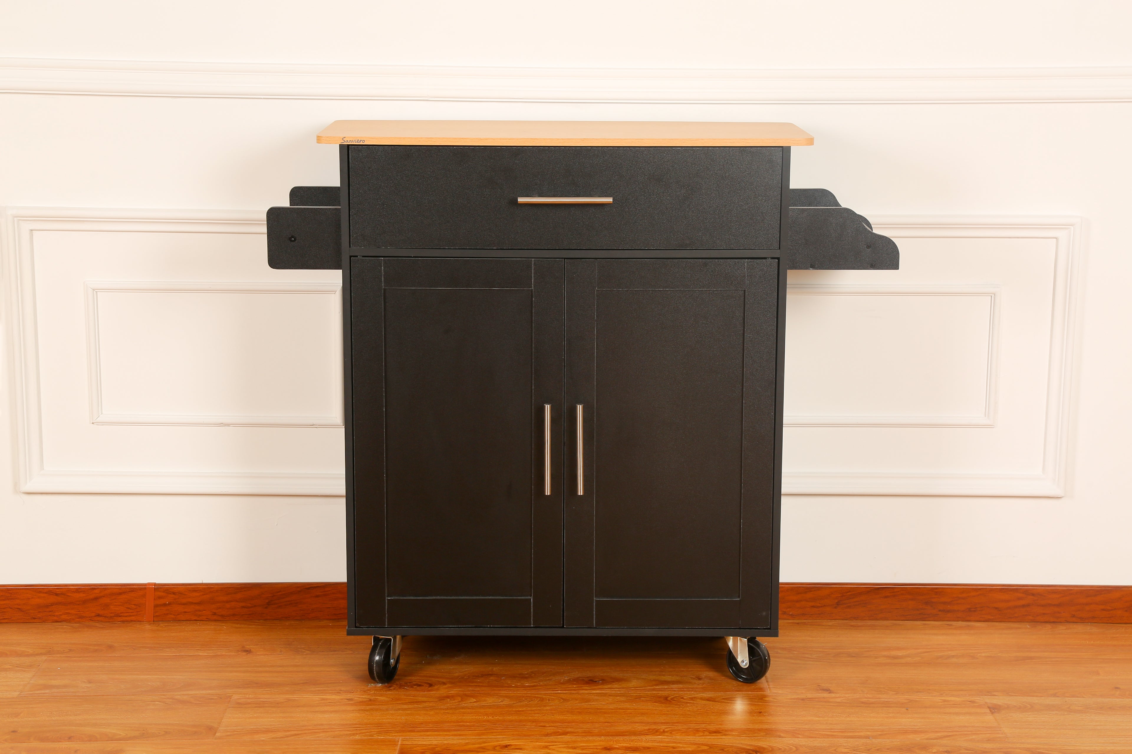 Sanviero Black Rolling Storage Cabinet with Drawer and Cabinet Doors