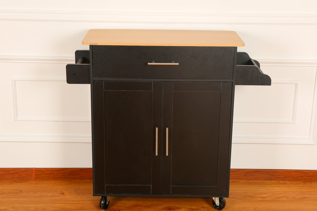 FABATO Black Rolling Storage Cabinet with Drawer and Cabinet Doors