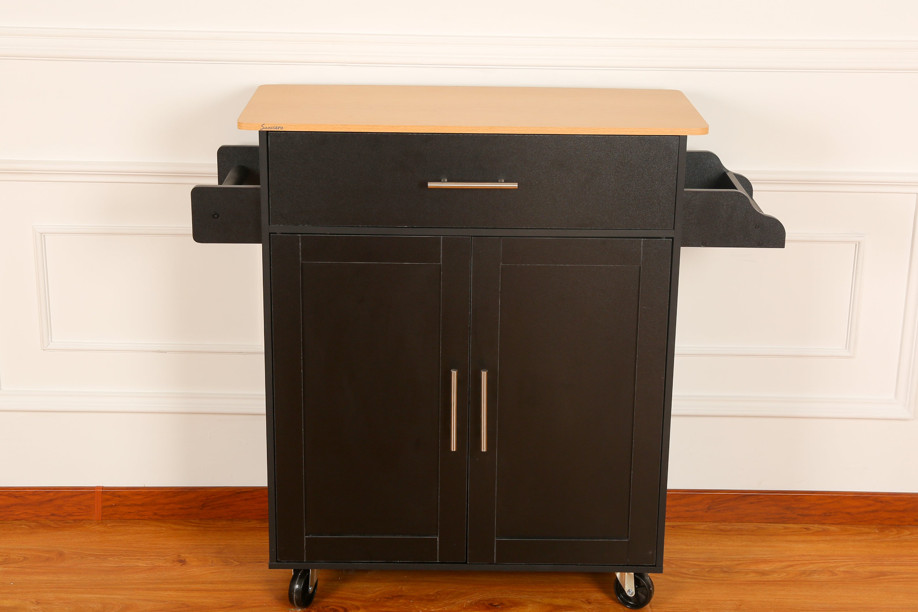 Sanviero Black Rolling Storage Cabinet with Drawer and Cabinet Doors