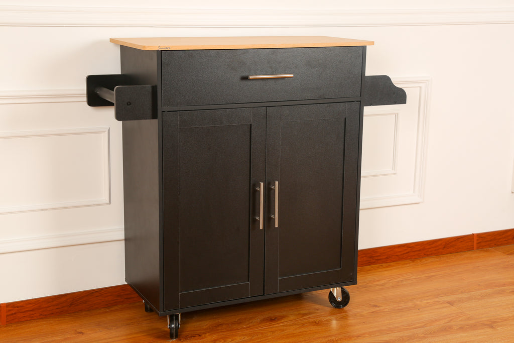 FABATO Black Rolling Storage Cabinet with Drawer and Cabinet Doors