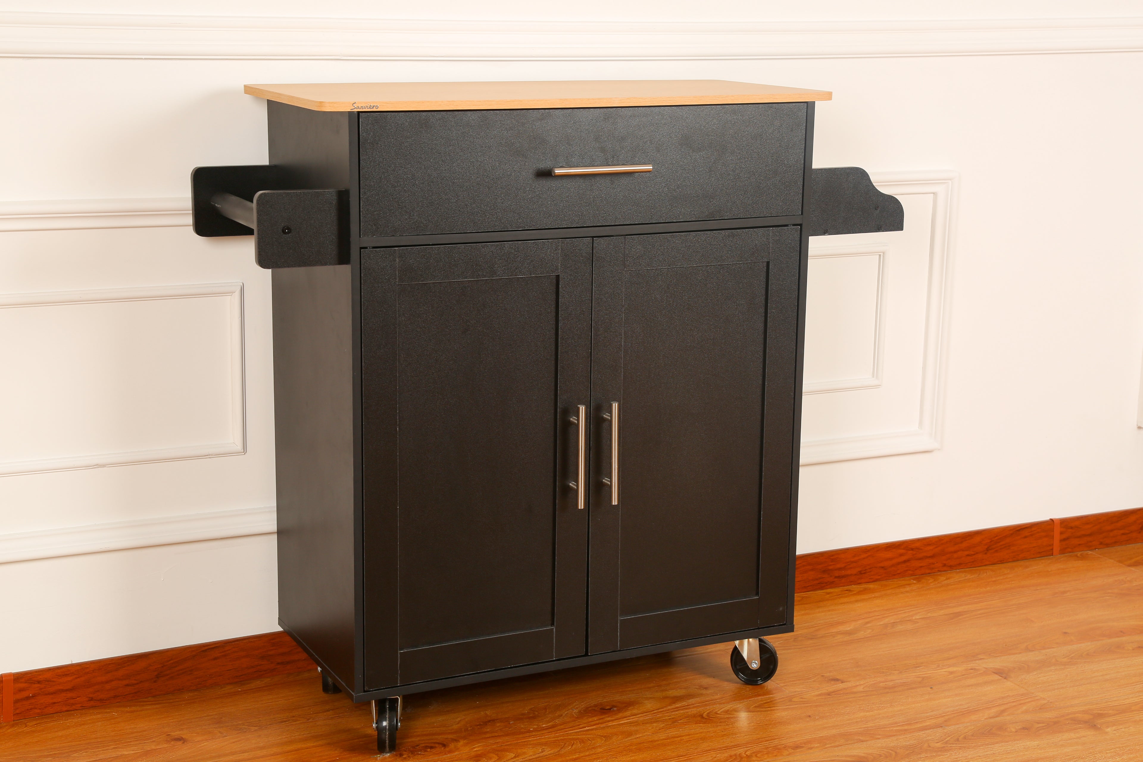 Sanviero Black Rolling Storage Cabinet with Drawer and Cabinet Doors