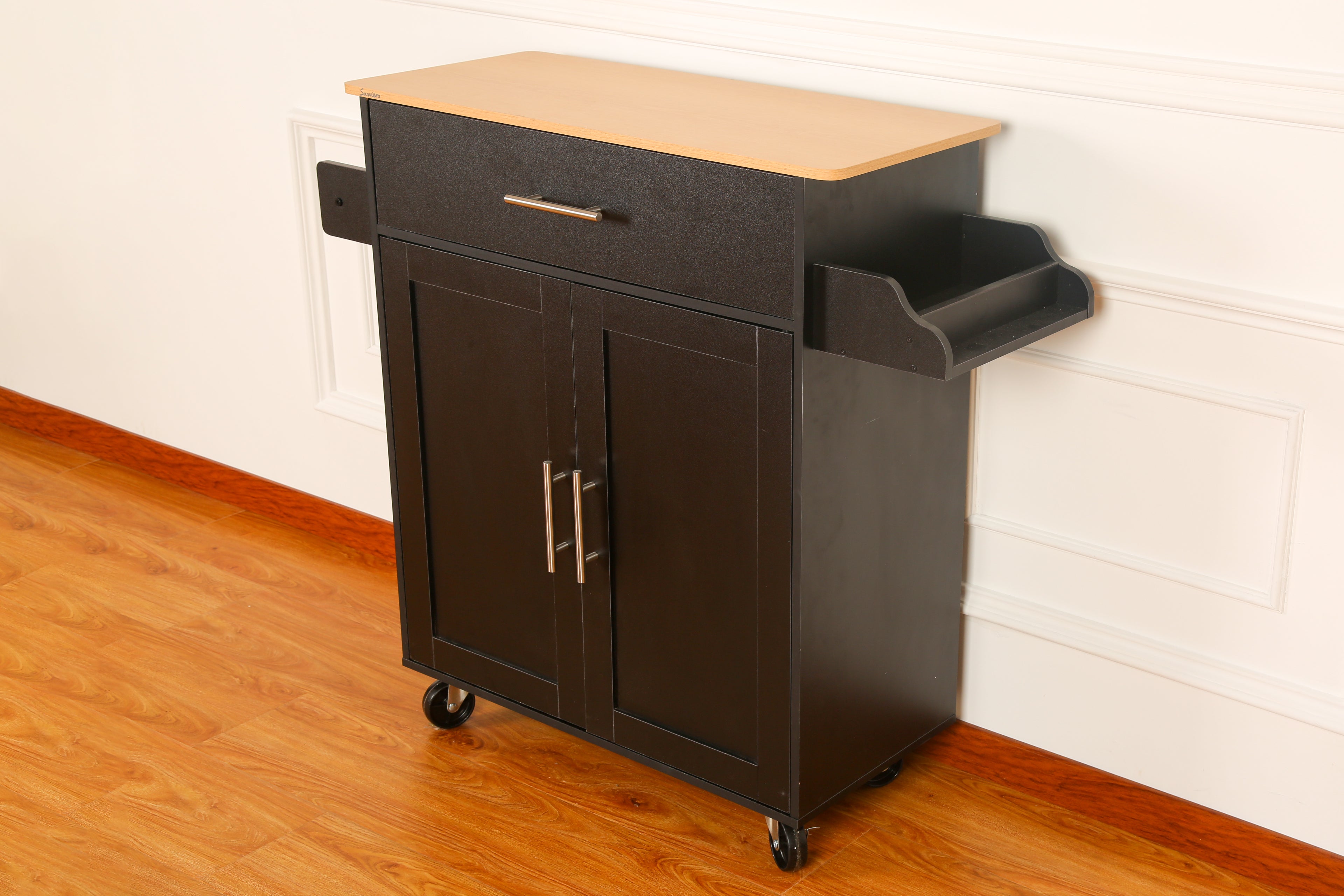 FABATO Black Rolling Storage Cabinet with Drawer and Cabinet Doors