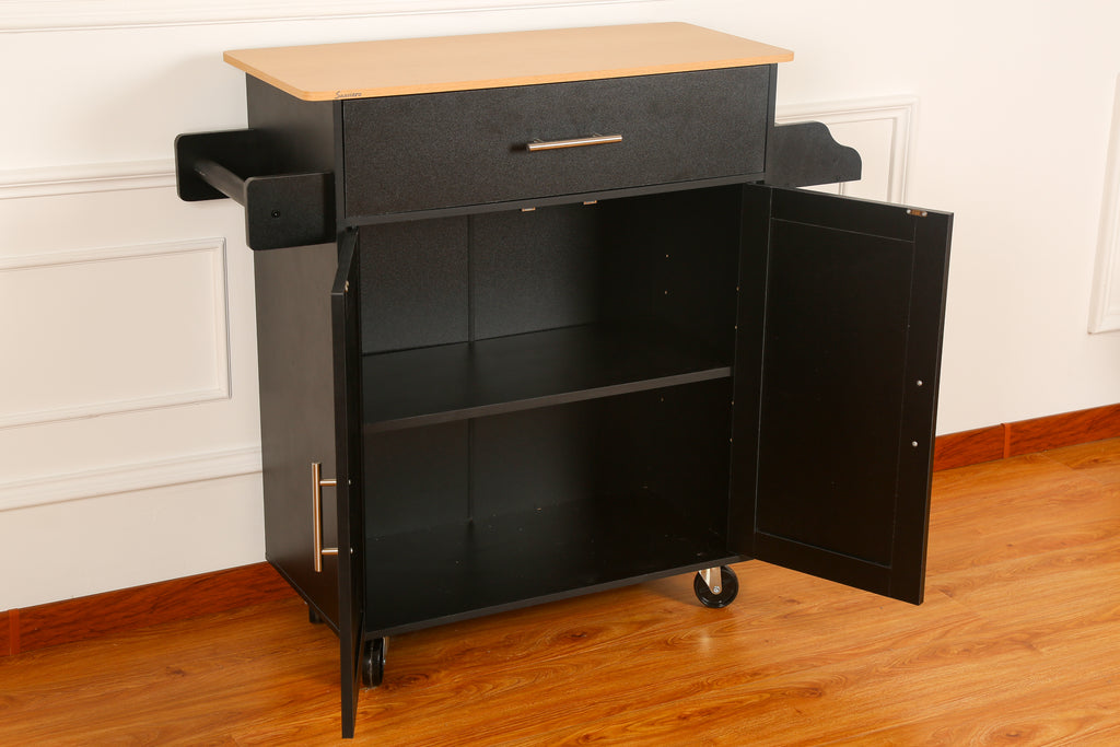 FABATO Black Rolling Storage Cabinet with Drawer and Cabinet Doors
