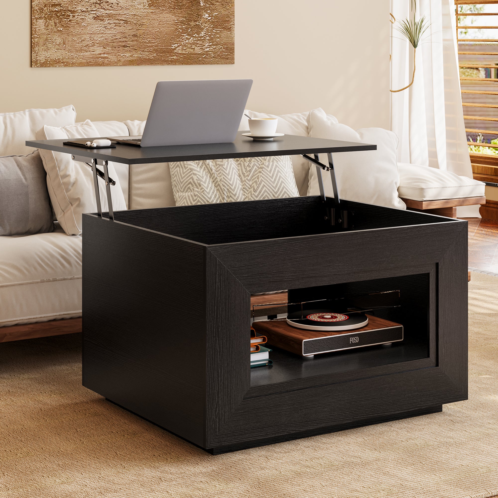 LED Lift-Top Square Coffee Table