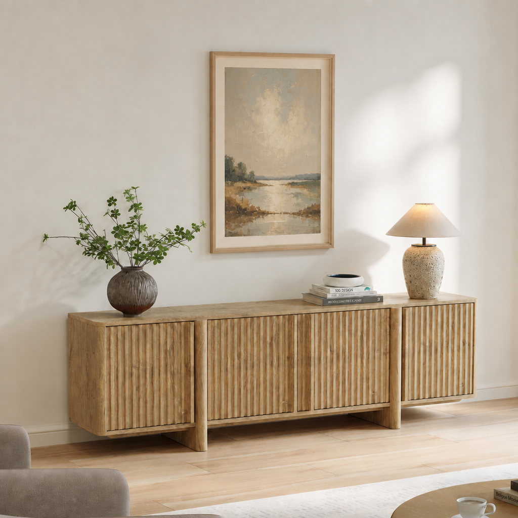 70" Modern TV Stand with storage , Mid-century Modern TV Console with Fluted 4 Doors for TVs 55" - 85", Media Console and Entertainment Center