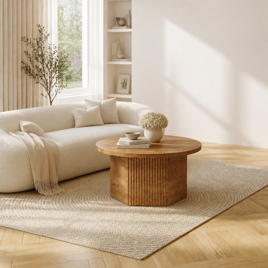 Lift Top Round Coffee Table with Drum Base
