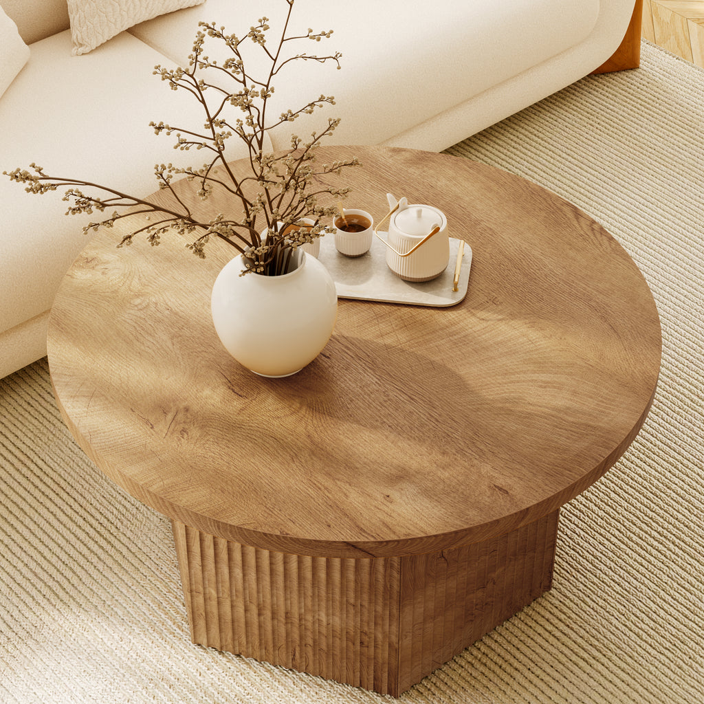 Lift Top Round Coffee Table with Drum Base