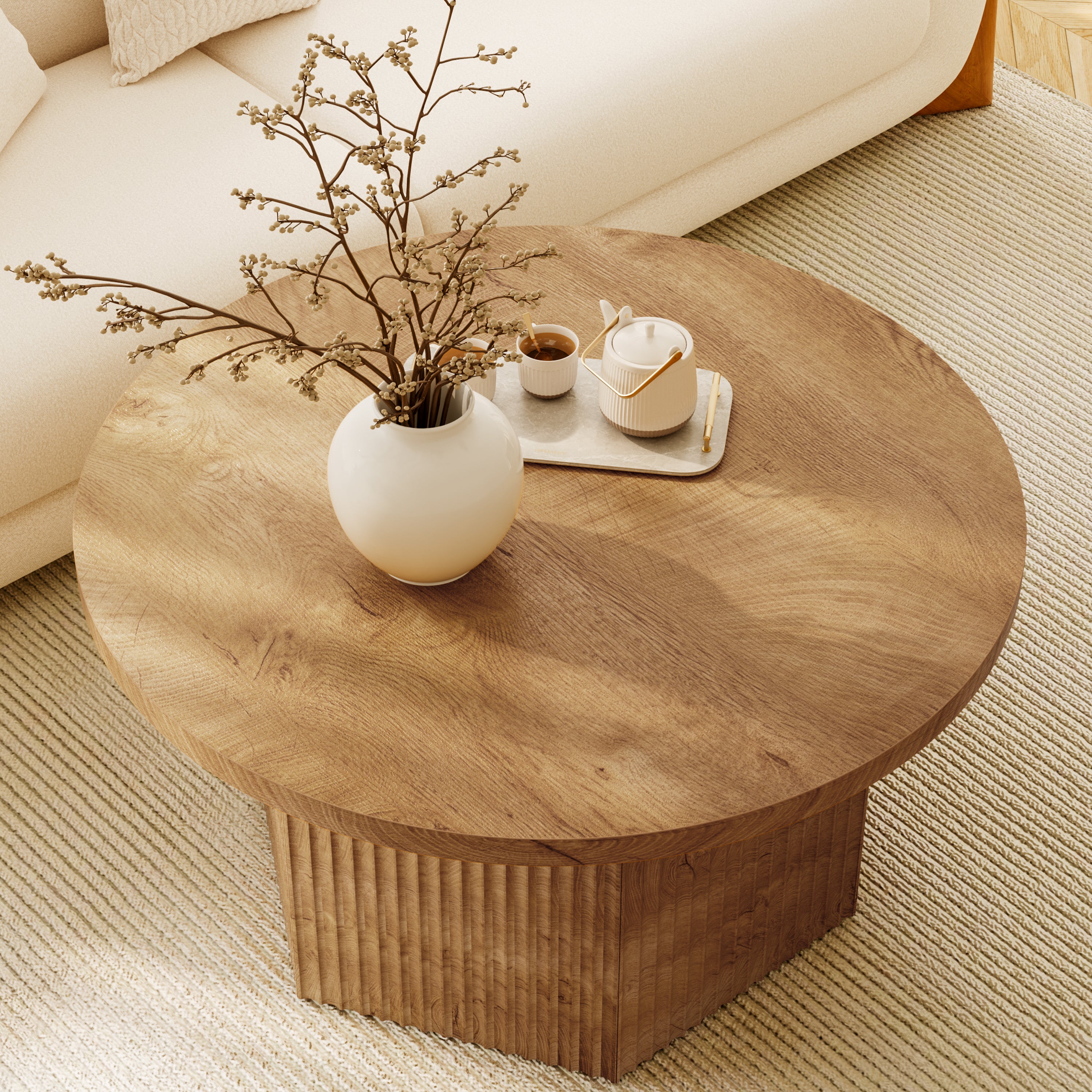 Lift Top Round Coffee Table with Drum Base