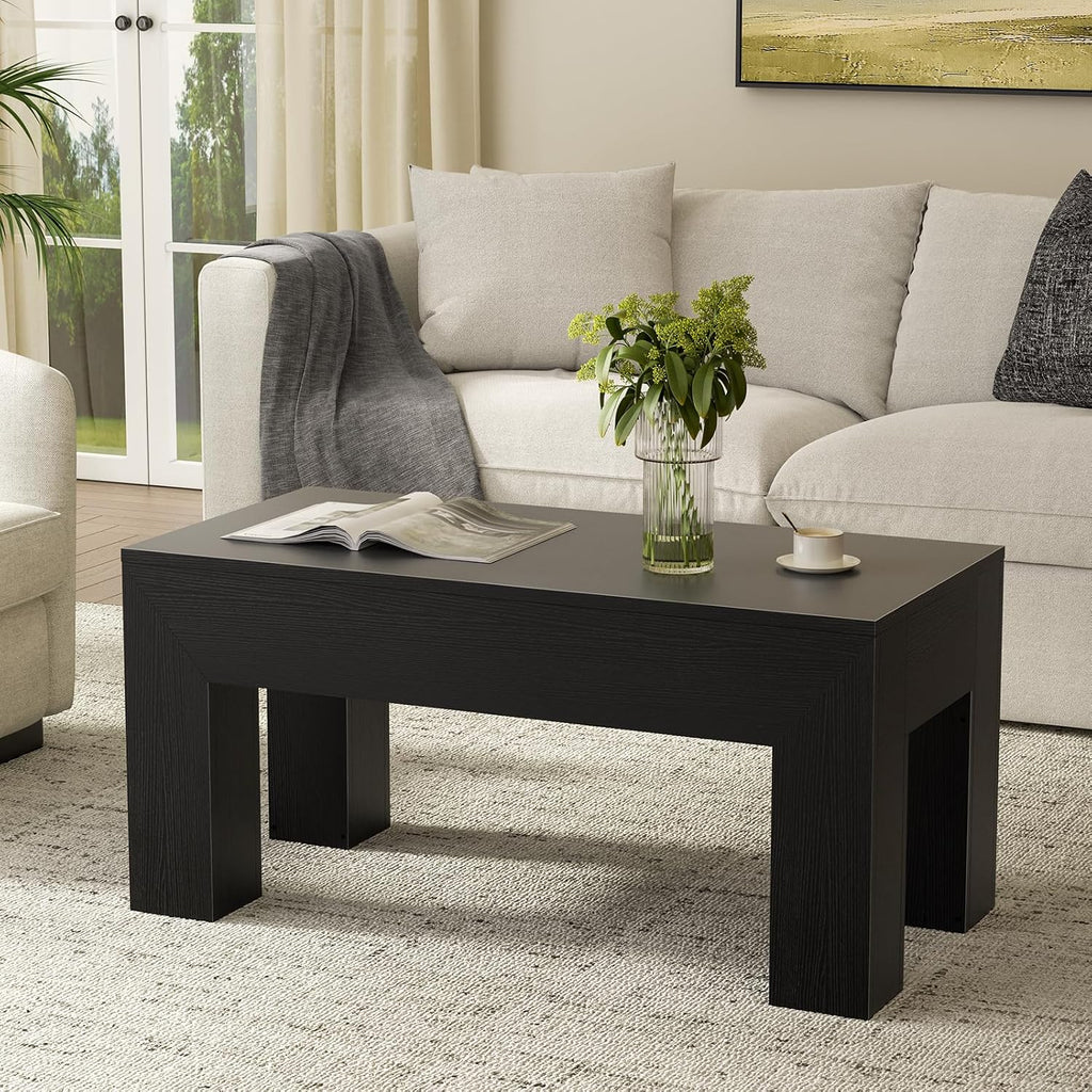 FABATO 41.7” Rectangular Lift Top Coffee Table Hidden Compartment, Black | Modern Wood Coffee Table, Large Center Table Adjust Height Sofa Table for Living Room, Home Office