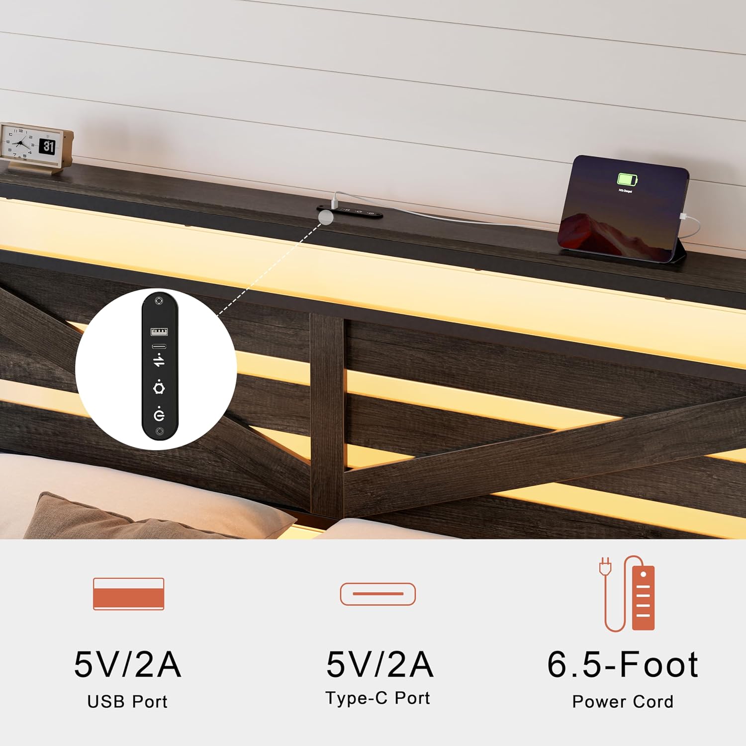 Full Bed Frame with 4 Storage Drawers Farmhouse Double Bed Frame Full Size with Headboard Metal Platform Bed No Box Spring Needed, Easy Assembly Grey
