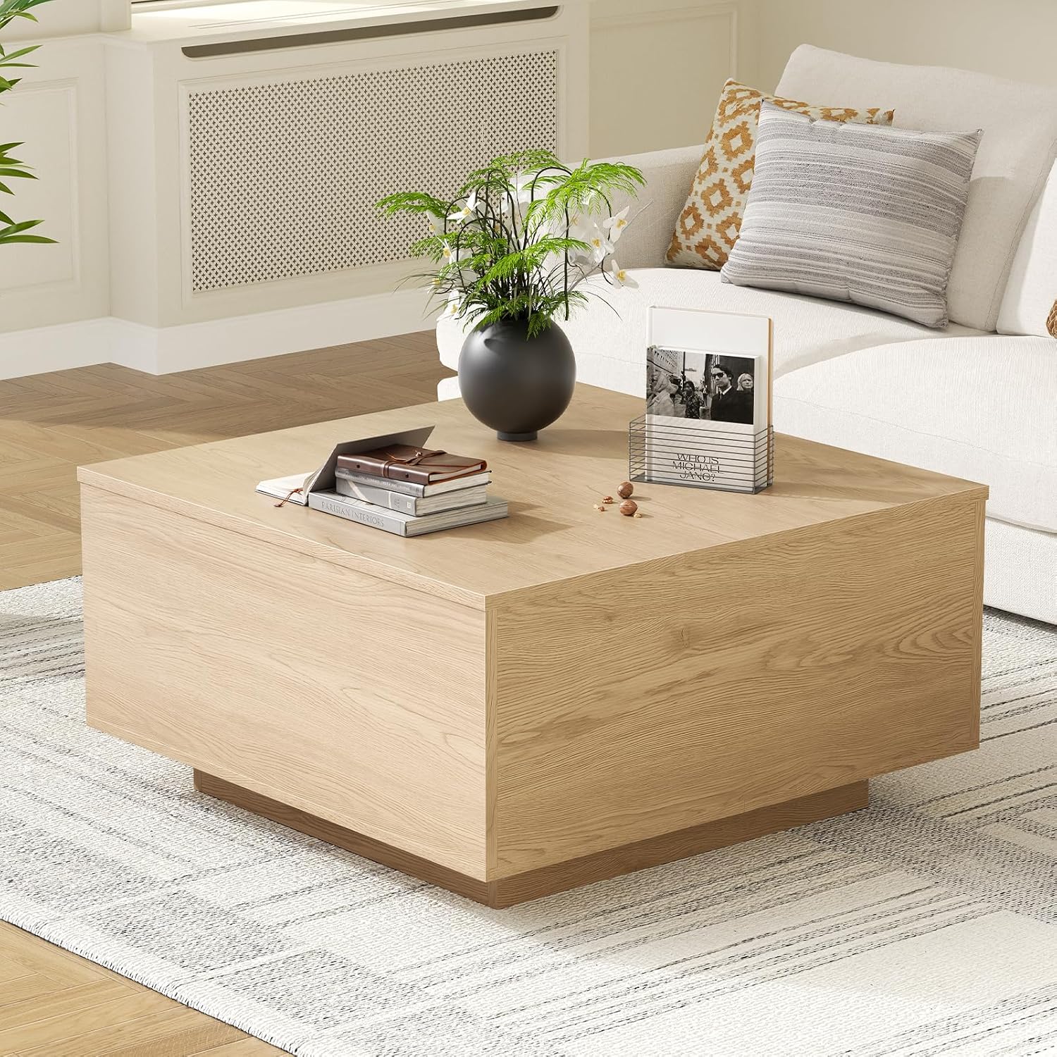 FABATO Lift Top Coffee Table,Wood Square Coffee Table with Storage