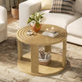 Planimetry 26.8” Fluted Round Coffee Table, 2-Tier Circle Lift Top, Wood | Round Center Table with Thick Tabletop, Modern Wood Circle Coffee Table for Living Room, Small Space, Easy Assembly