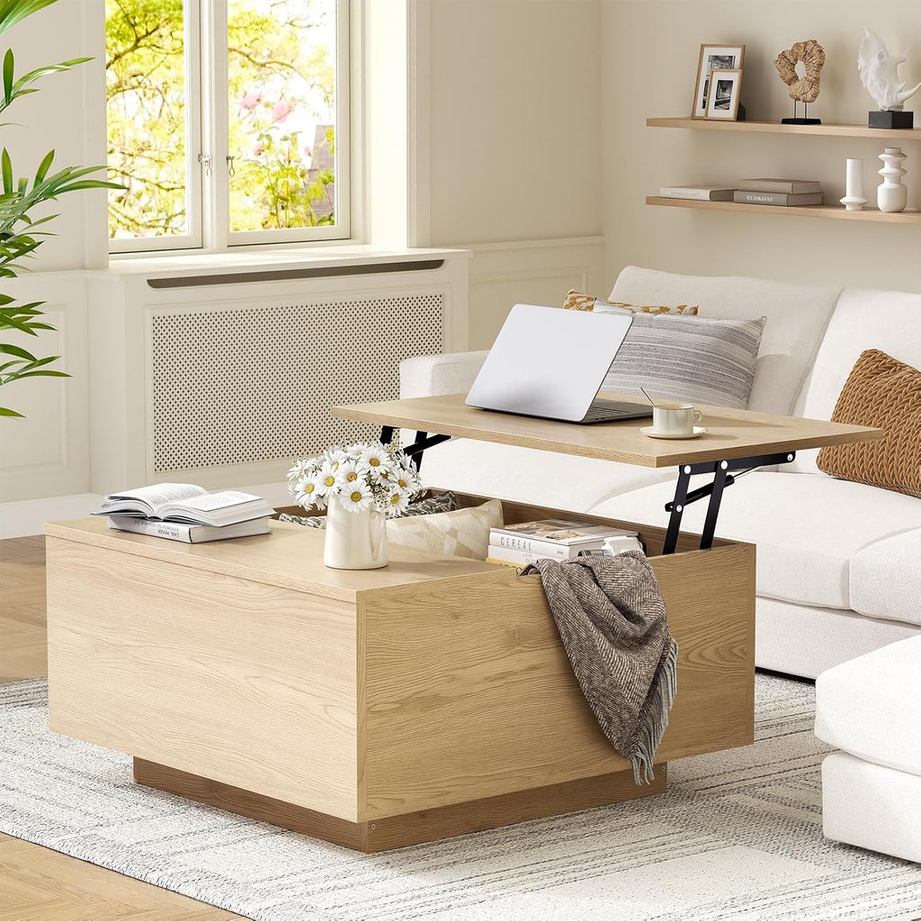 FABATO Lift Top Coffee Table,Wood Square Coffee Table with Storage