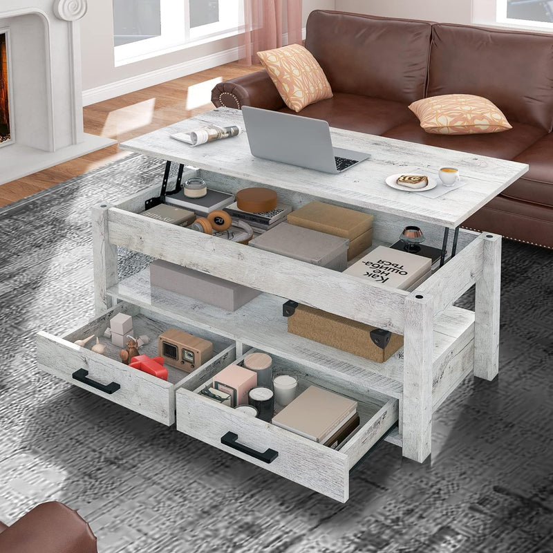 FABATO 47.2" Large Lift Top Coffee Table, Extra Large Coffee Table with Storage Drawers Hidden Compartment, Center Table Lift Tabletop for Living Room, Coffee Desk Rising Tabletop, Gray