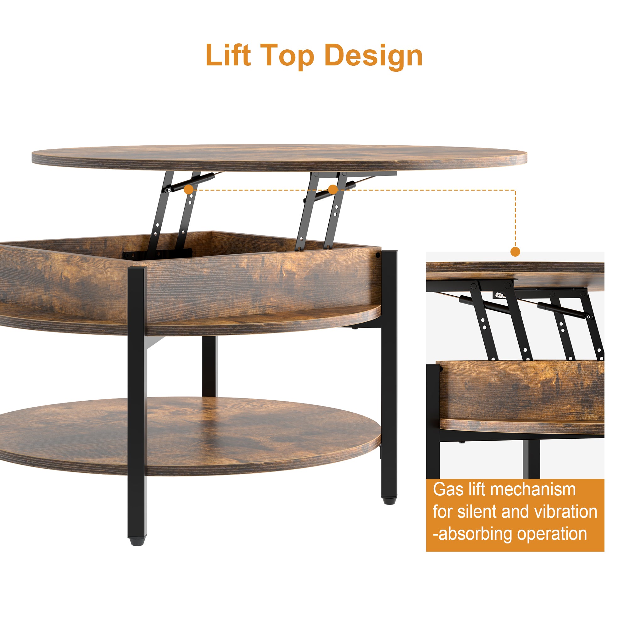 Wynny Round Lift-Top Wood Coffee Table with Storage