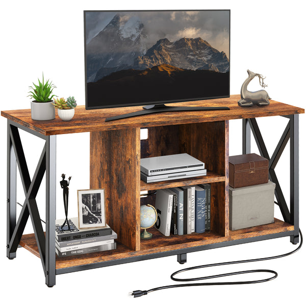 FABATO 47“ /55"L TV Stand Table for TV Up to 55/65 inch with Power Outlet Shelf Storage Entertainment Center Table for Small Living Room Entertainment Room Rustic Brown