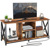 FABATO 47“ /55"L TV Stand Table for TV Up to 55/65 inch with Power Outlet Shelf Storage Entertainment Center Table for Small Living Room Entertainment Room Rustic Brown