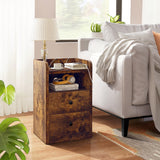 FABATO Nightstand with Power Outlets Bedside Table with 2 Drawers Storage Shelf 2 USB Charging Ports Narrow Sofa Side Table for Small Spaces Living Room Bedroom Rustic Brown 22"H