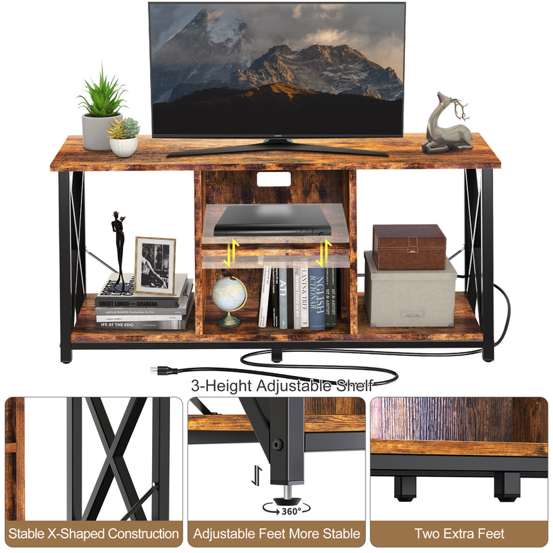 FABATO 47“ /55"L TV Stand Table for TV Up to 55/65 inch with Power Outlet Shelf Storage Entertainment Center Table for Small Living Room Entertainment Room Rustic Brown