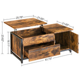 FABATO Lift Top Coffee Table With Storage Drawer Hidden Compartment Cabinet For Living Room Folding Wood End Table Rustic Brown