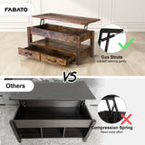 FABATO Lift Top Coffee Table With 2 Storage Drawer Hidden Compartment Open Storage Shelf For Living Room Folding Wood End Table Rustic Brown